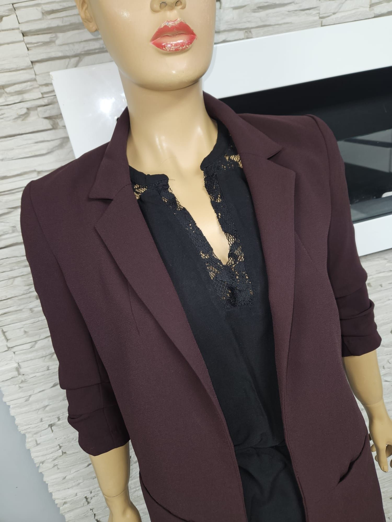 Żakiet marynarka bordowa burgundowa z kieszeniami H&M rozmiar S