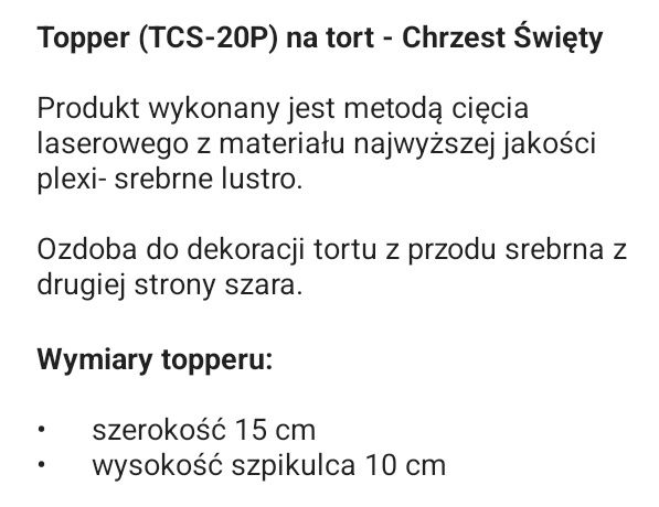 Topper do tortu "Chrzest Święty I Roczek Mirka"