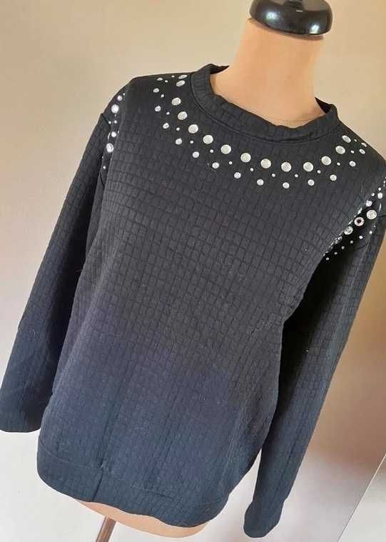 bluza xl elegancka pikowana kryształy czarna modna basic 42 40