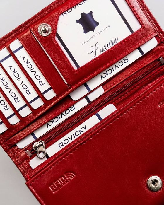 duży, skórzany portfel damski z systemem rfid - rovicky
