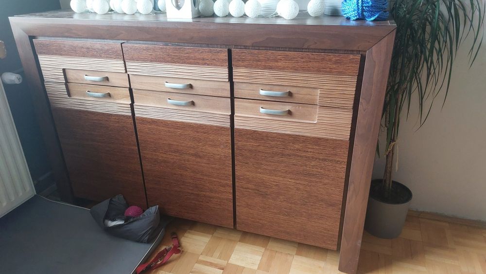 Zestaw mebli do salonu kolekcja Paris komoda, witryna, szafka rtv, pół