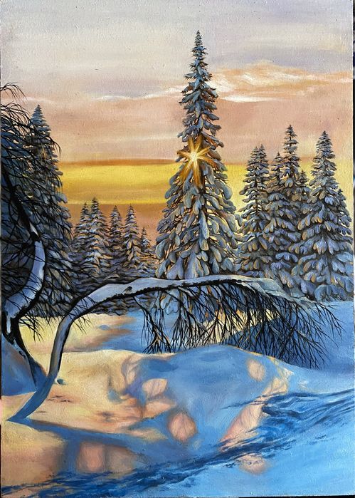Картина маслом зима