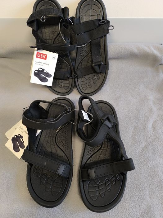Lekkie czarne sandały męskie zapinane na rzepy 44