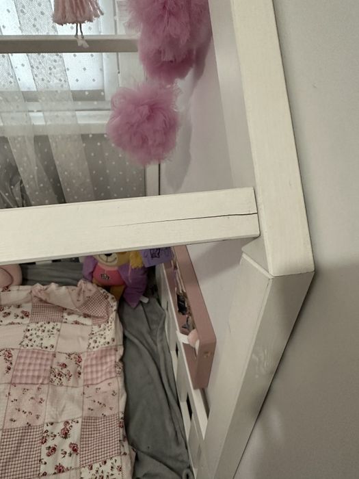 Łóżeczko dziecięce domek szuflada materac biale 160x80