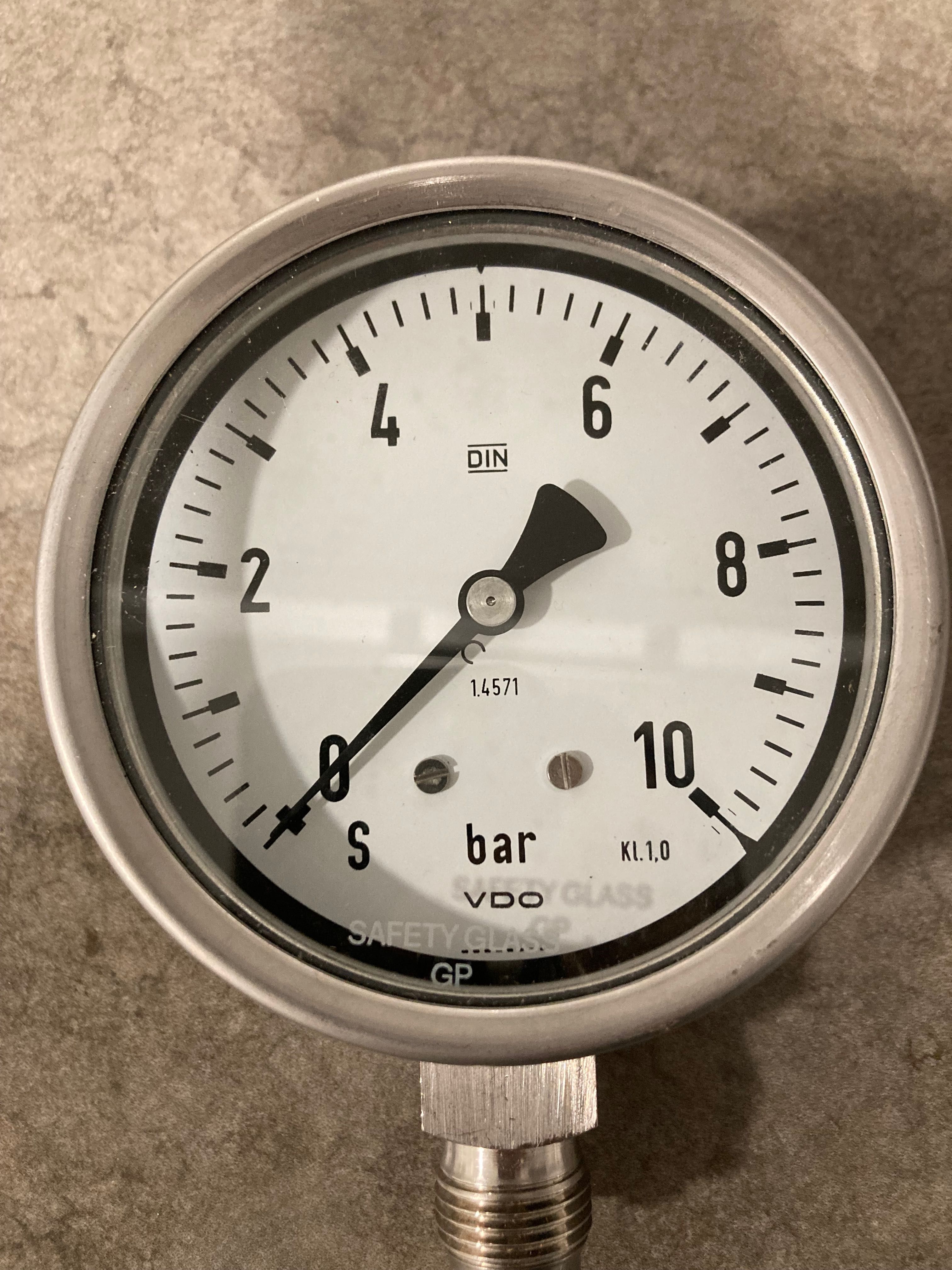 Manómetro industrial VDO alemão aço inox 10 bar