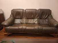 Kanapa sofa trzyosobowa skóra, dąb