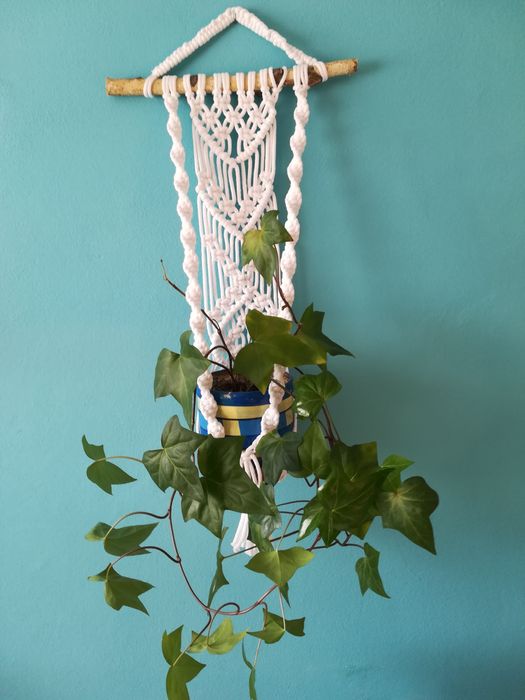 Kwietnik z makramy, ozdoba na kwiaty sznurek bawełniany, rękodzieło