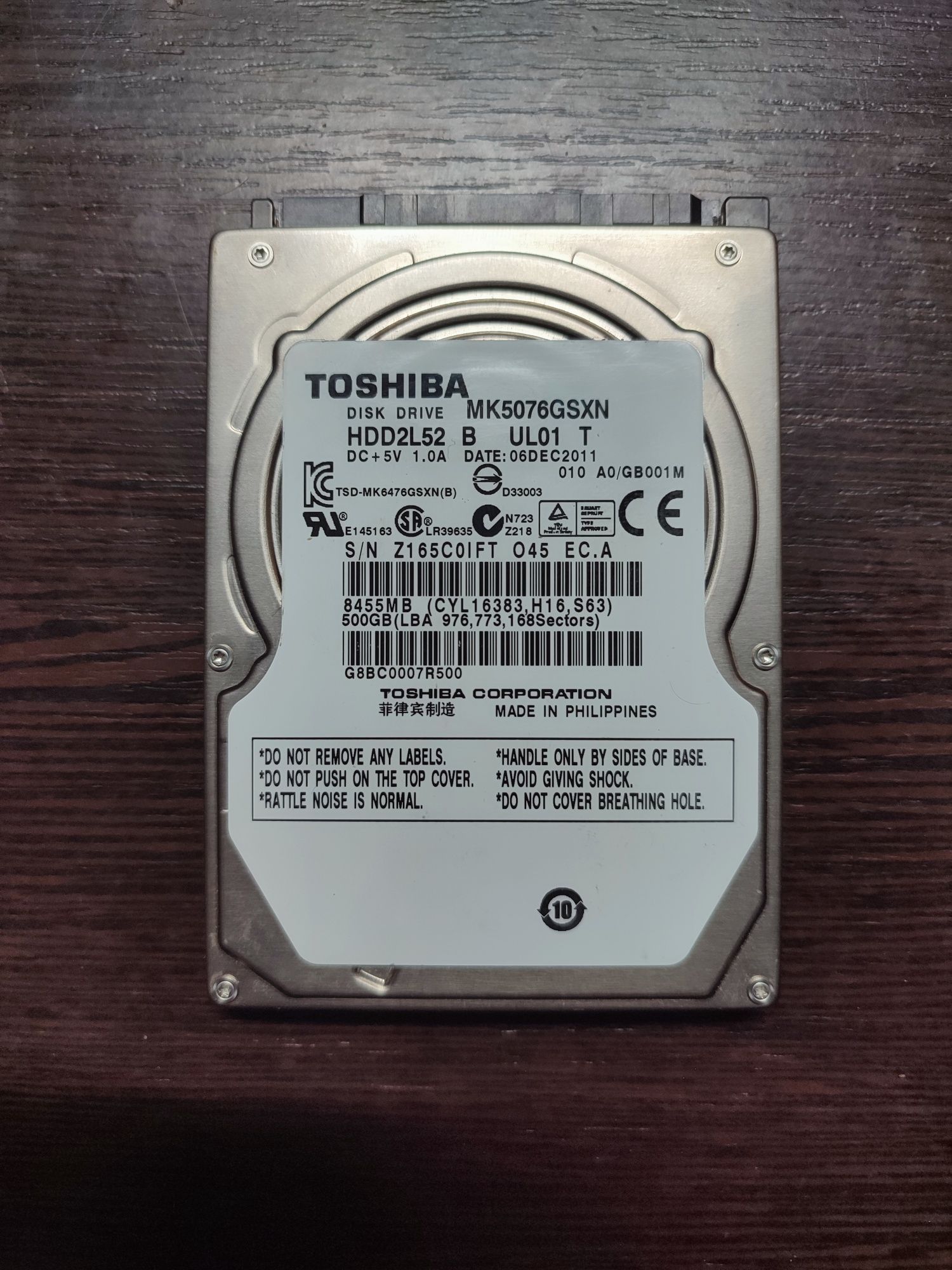 Жесткий диск Toshiba 500 GB 5400rpm 8MB MK5075GSX 2.5 SATA II