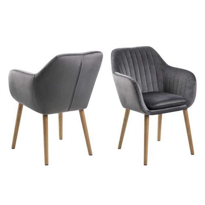 Zestaw 4 krzeseł welurowych Elidi – szare, na drewnianych nogach