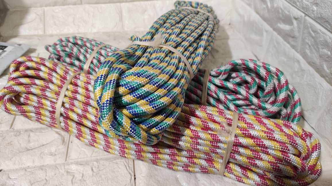 Мотузка плетена кольорова поліпропіленова 10мм 25м та 100м шнурок фал