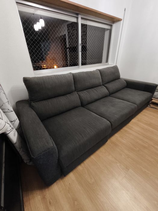 Sofá cama 3 lugares c/chaise longue, cor antracite
