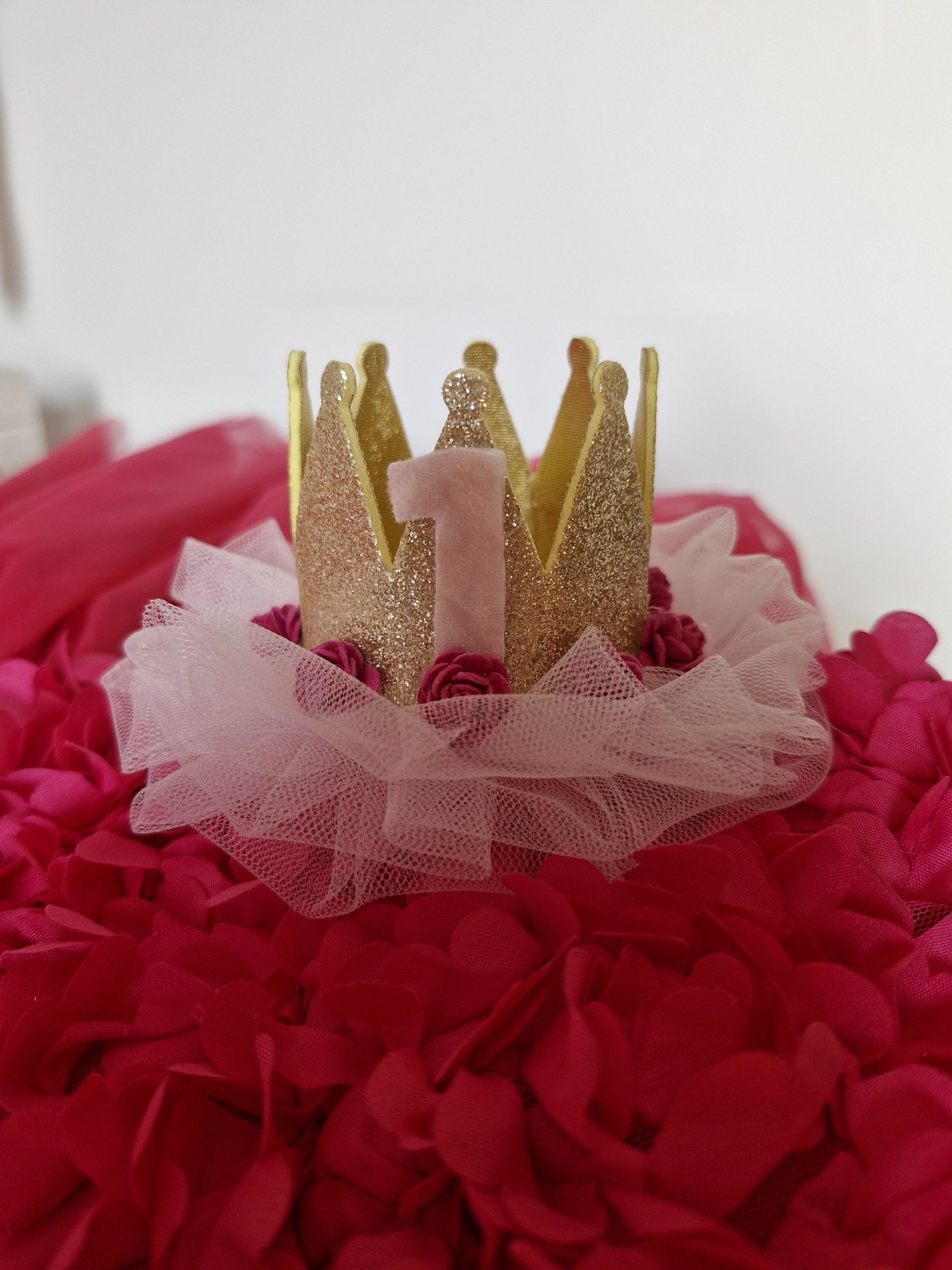 SASO Sukienka malinowa 3D - Piwonia r.80/86 + korona roczek