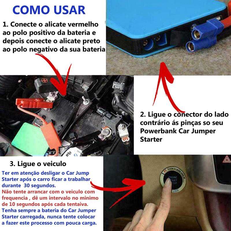 Power Bank com carregador bateria arrancador jump starter booster USB