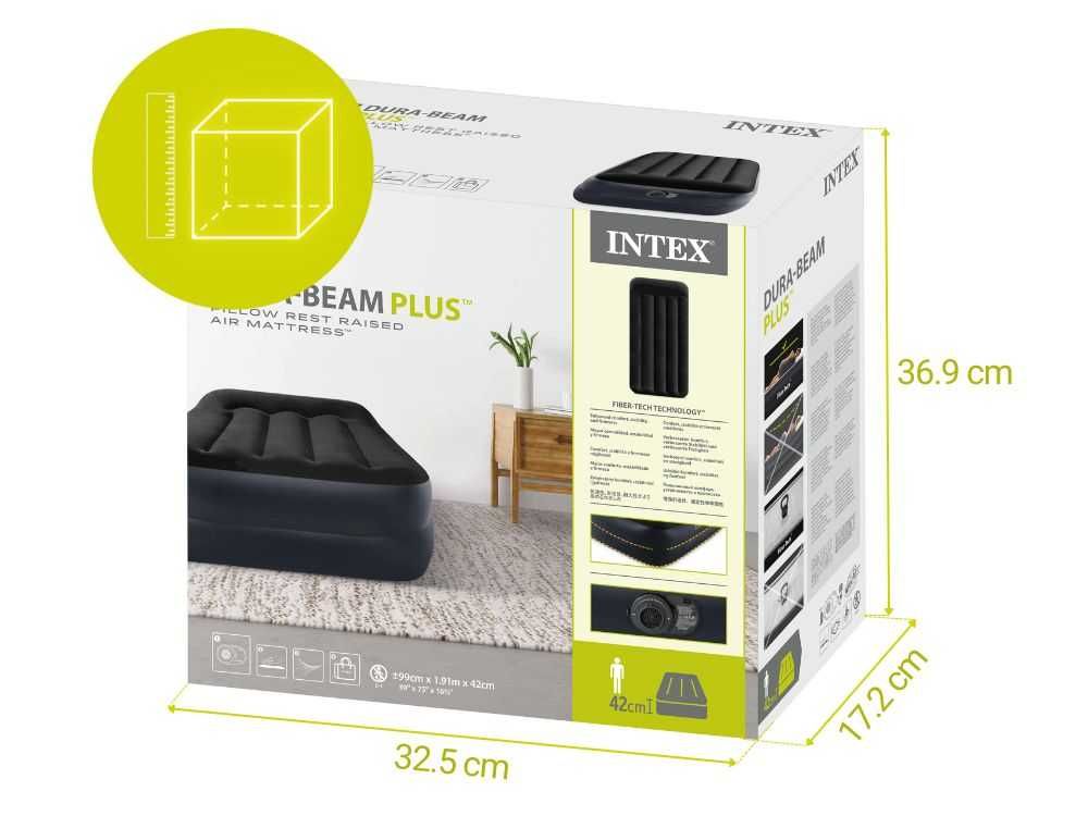 Надувная кровать Intex 64122 со встроенным электро насосом 99х191х42см