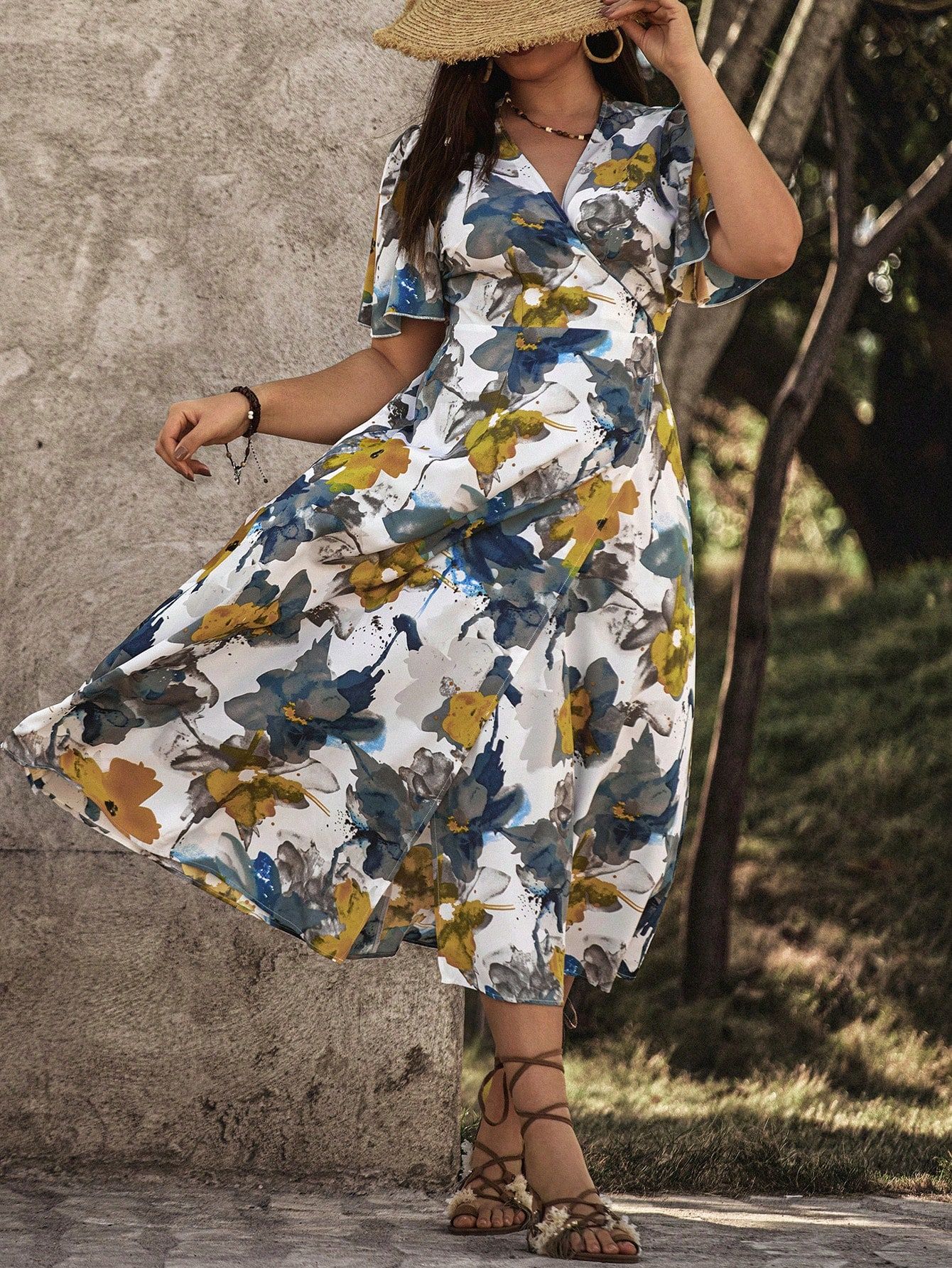 Sukienka Letnia Kopertowa W Kwiaty Boho Casual Shein 3Xl 46