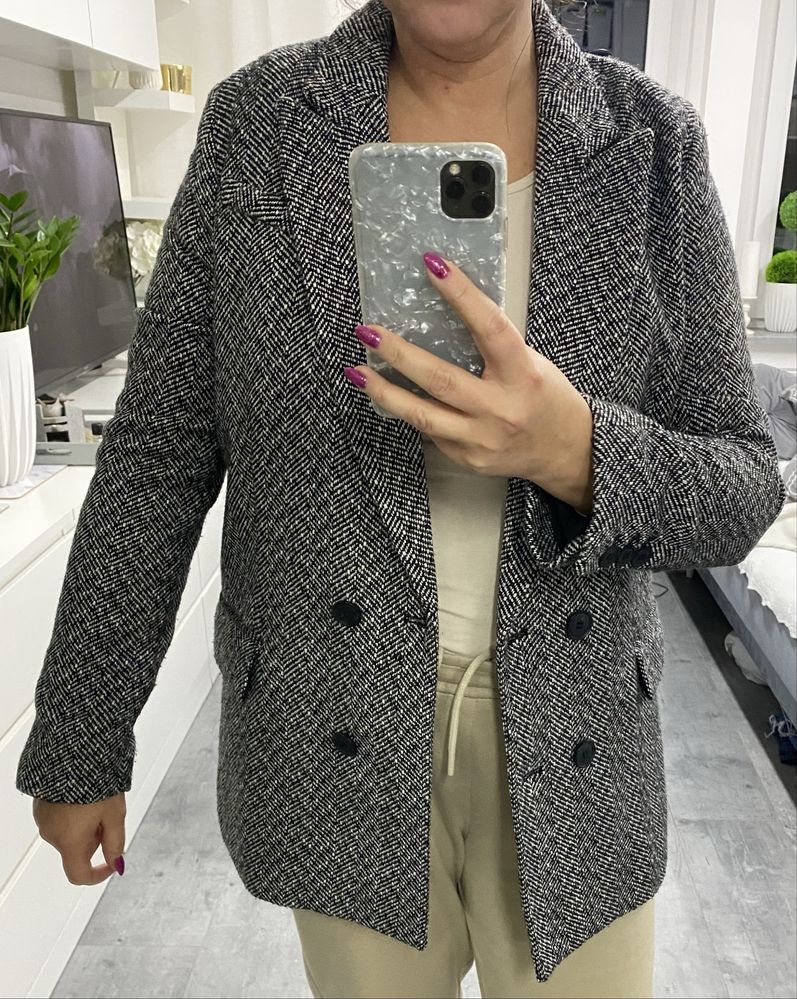 Żakiet jodełka czarno biały H&M m-l