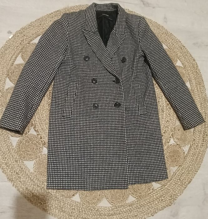 Płaszcz płaszczyk w kratę czarny XS 34 Zara