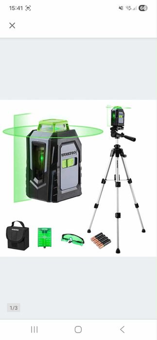 WORKPRO Laser Dalmierz 360 Zielony Krzyżowy 30m Poziomica