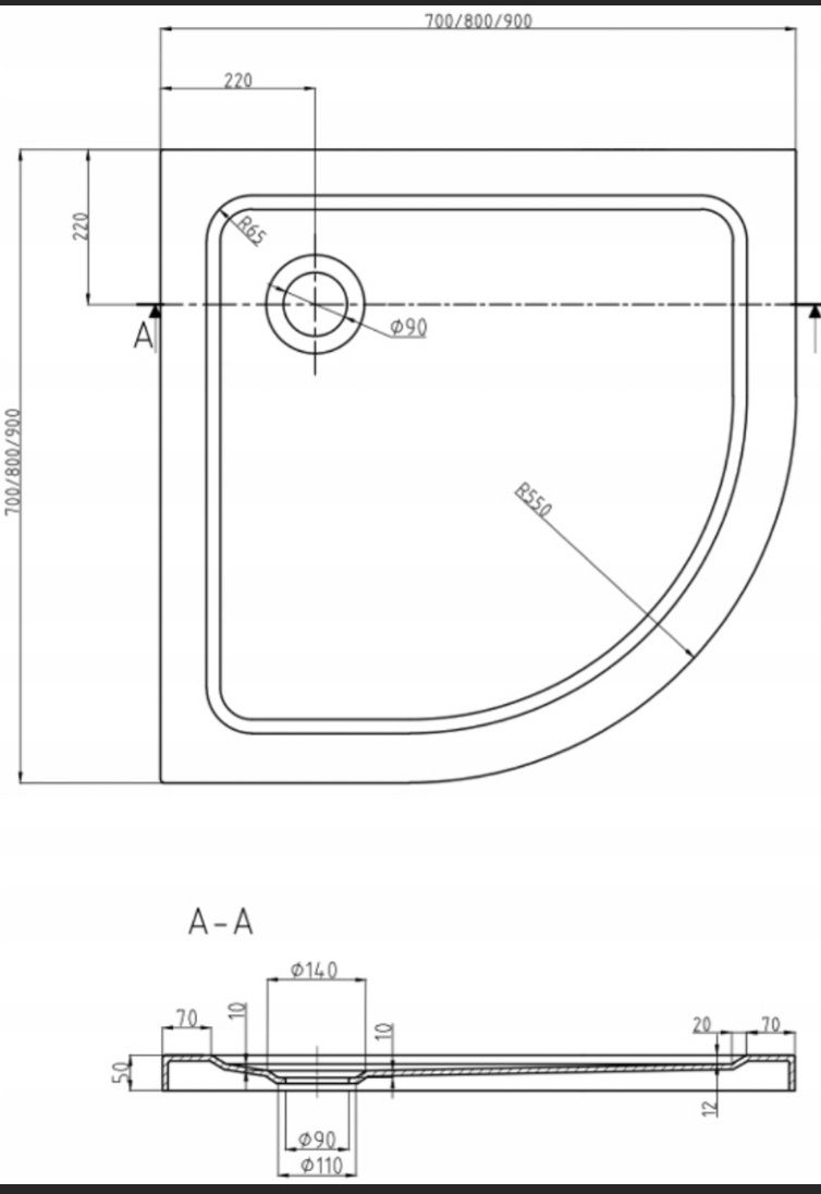 Brodzik Mexen Flat 90cm półokrągły NOWY