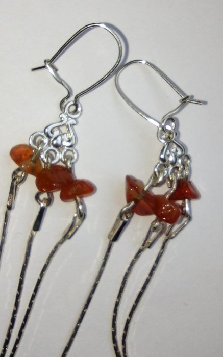 kolczyki wiszące karneol srebro próby 925