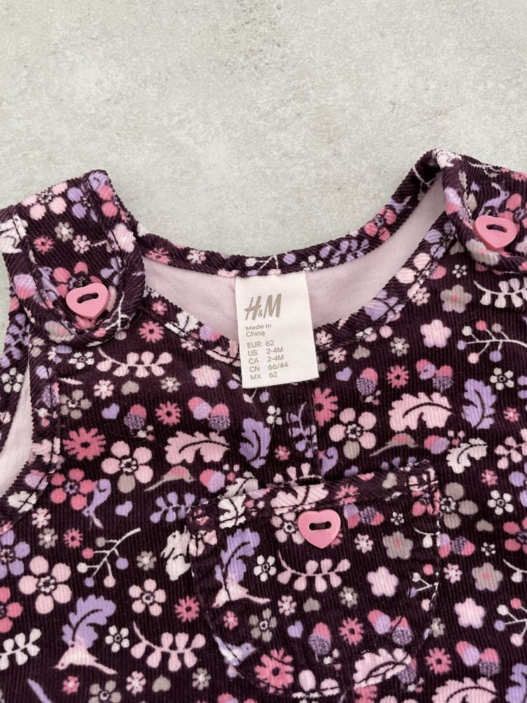 Sukienka h&m 62 liliowa dla malej dziewczynki w kwiatki letnia