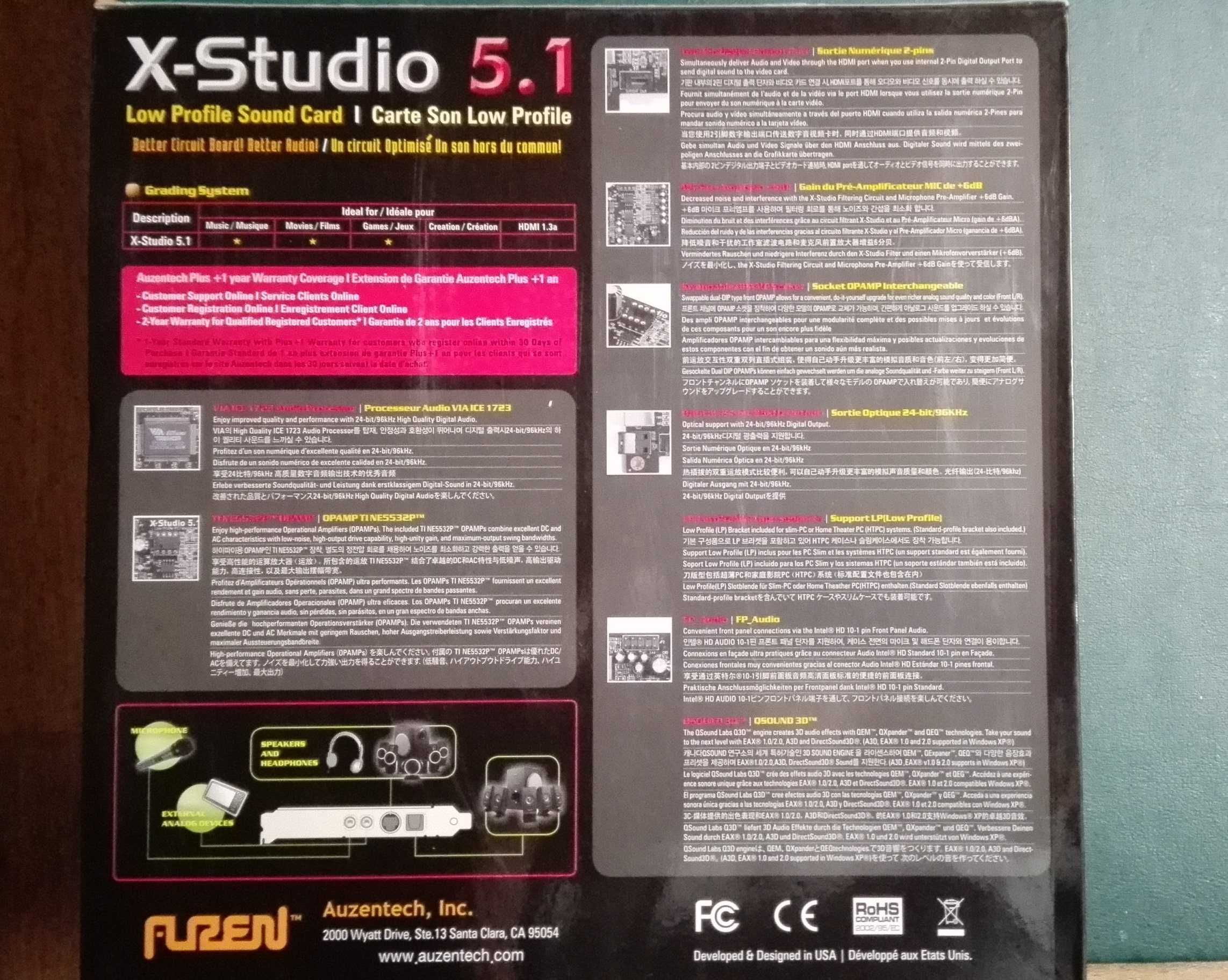 Placa de som Auzentech X-Studio 5.1 - suporta OPAMP, saída óptica