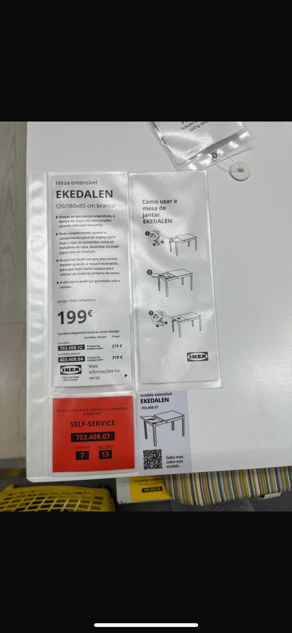 IKEA Ekedalen Table, 120/180x80 Branco