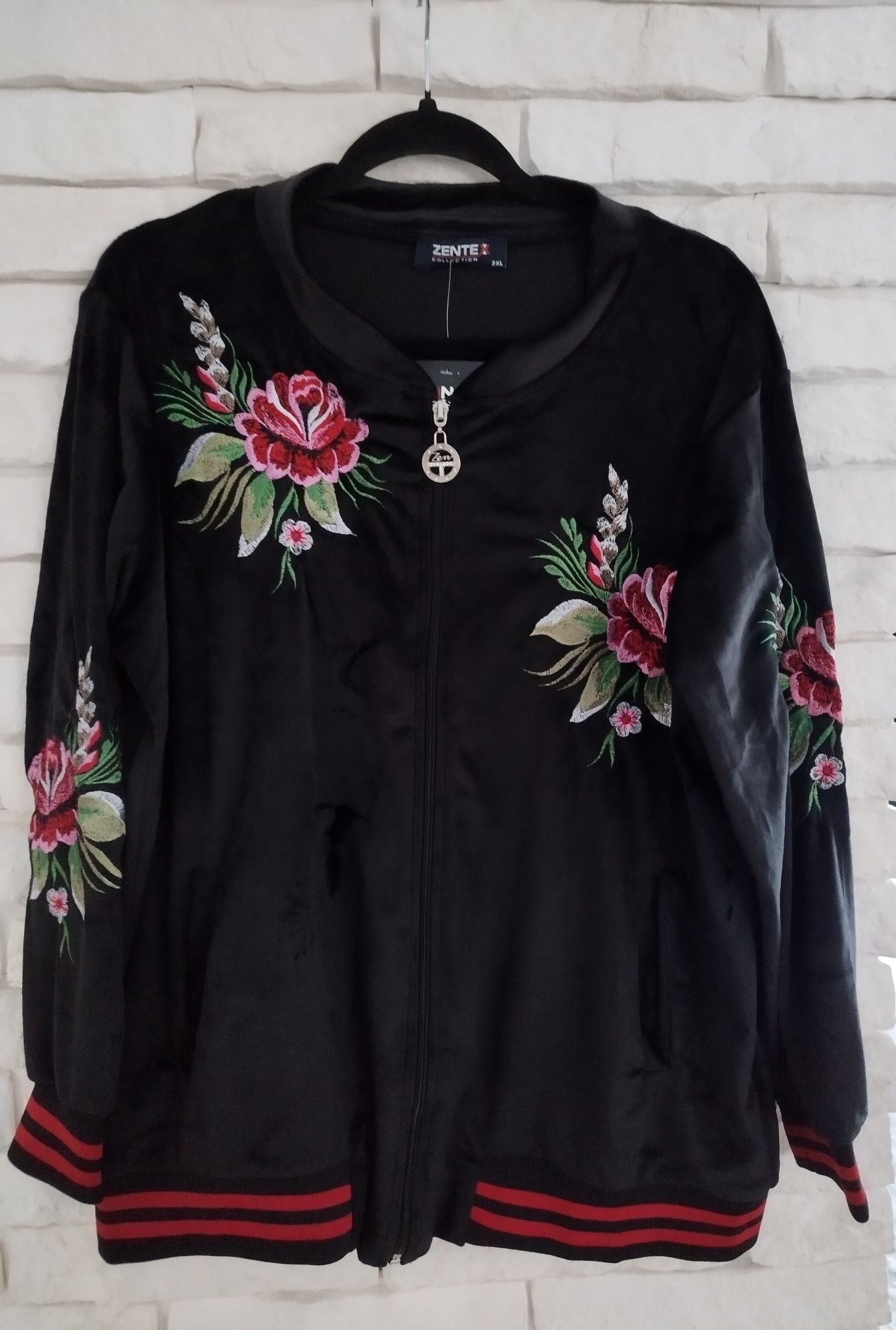 Zentex haftowany folk welurowy dres plus size XXL 46 48 50