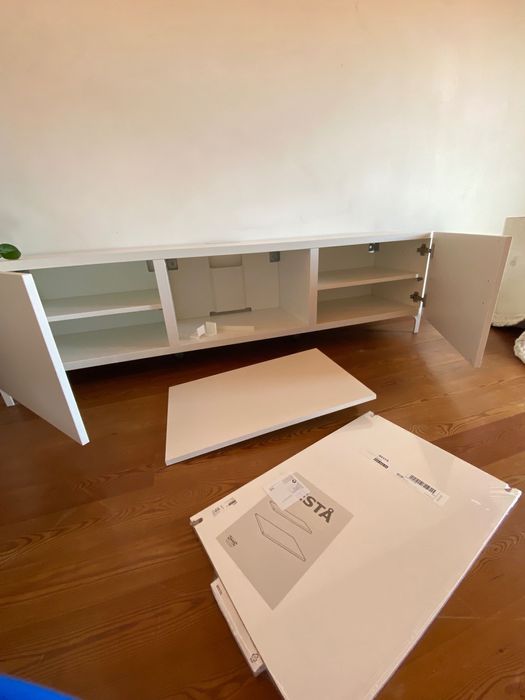 IKEA Besta - Armário TV, branco c/ pés metálicos, 180x42x38cm