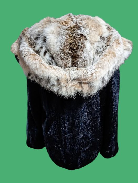 Ог 108см. Норковая шуба с рысью. Полушубок. Натуральная шуба