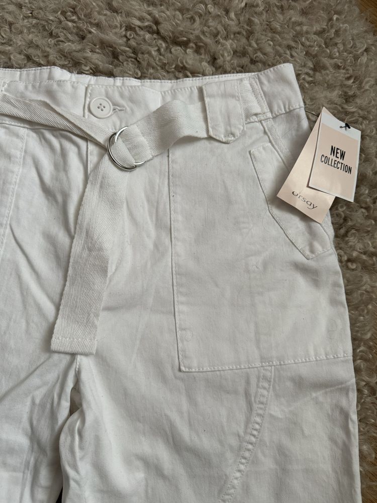Nowe białe spodnie na lato z paskiem M Orsay boyfriend