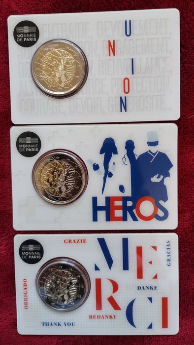 3x Coincard 2 Euro Comemorativa França 2020 - Pesquisa Médica
França :
