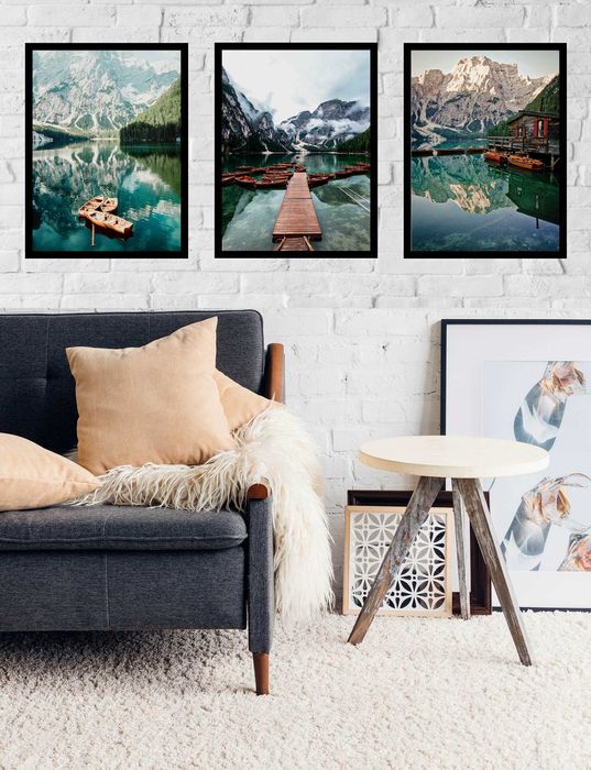 50x40 obrazy w ramie plakaty ramka ŁÓDKA GÓRY DOLOMITY JEZIORO BOHO