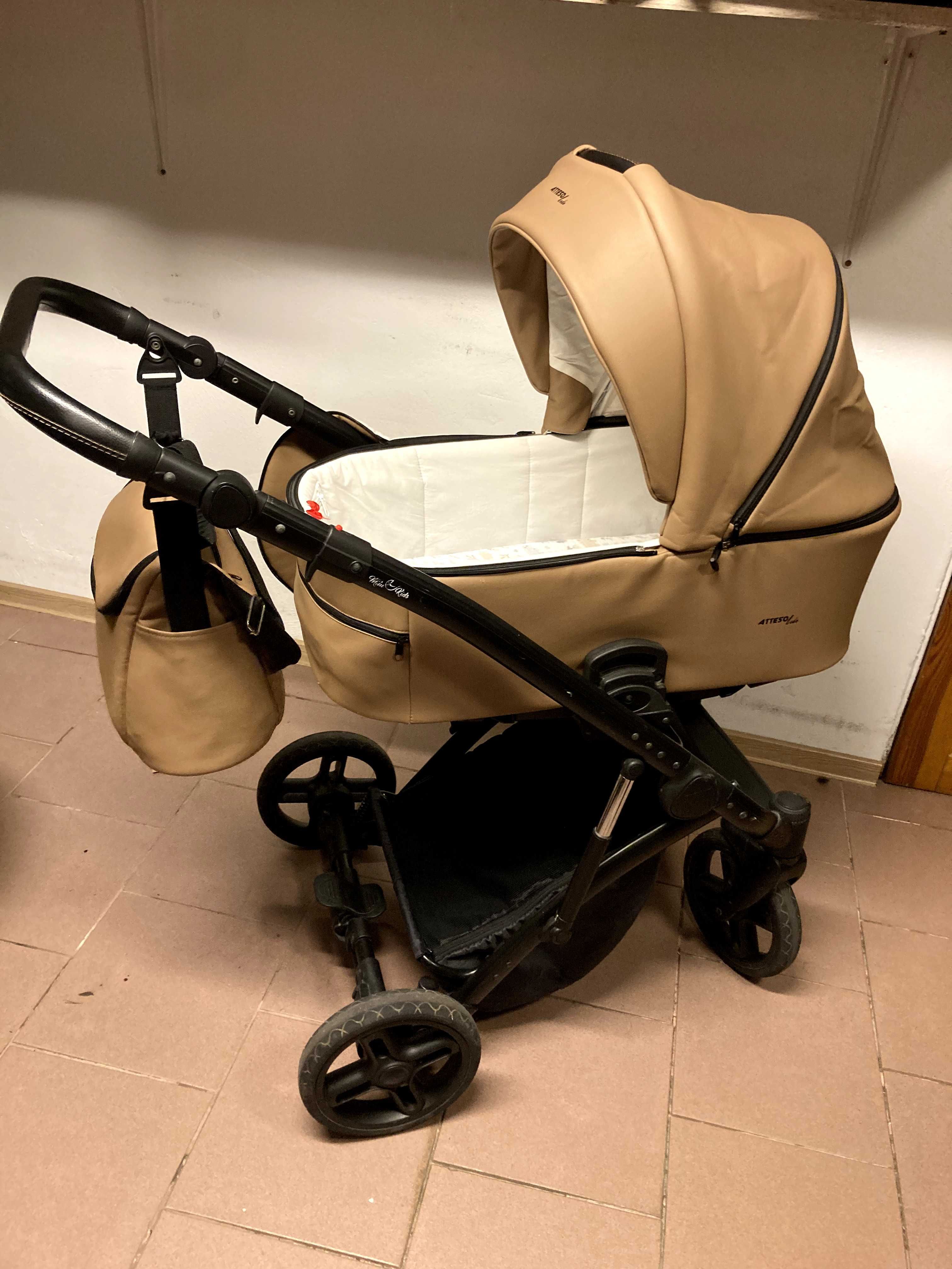 Wózek MILU KIDS Atteso 2w1 / 3w1 / 4w1 z bazą Eko Skóra Musztardowy