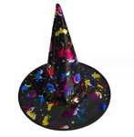 Czapka Kapelusz czarownicy czarodzieja 38x36 cm CZARNO - TĘCZOWA