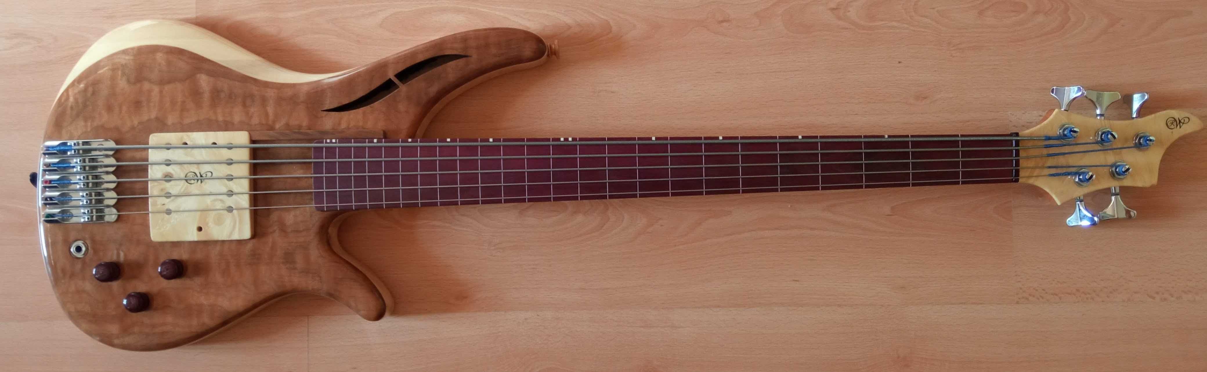 Gitara basowa bass fretless 5 strun semi hollow body