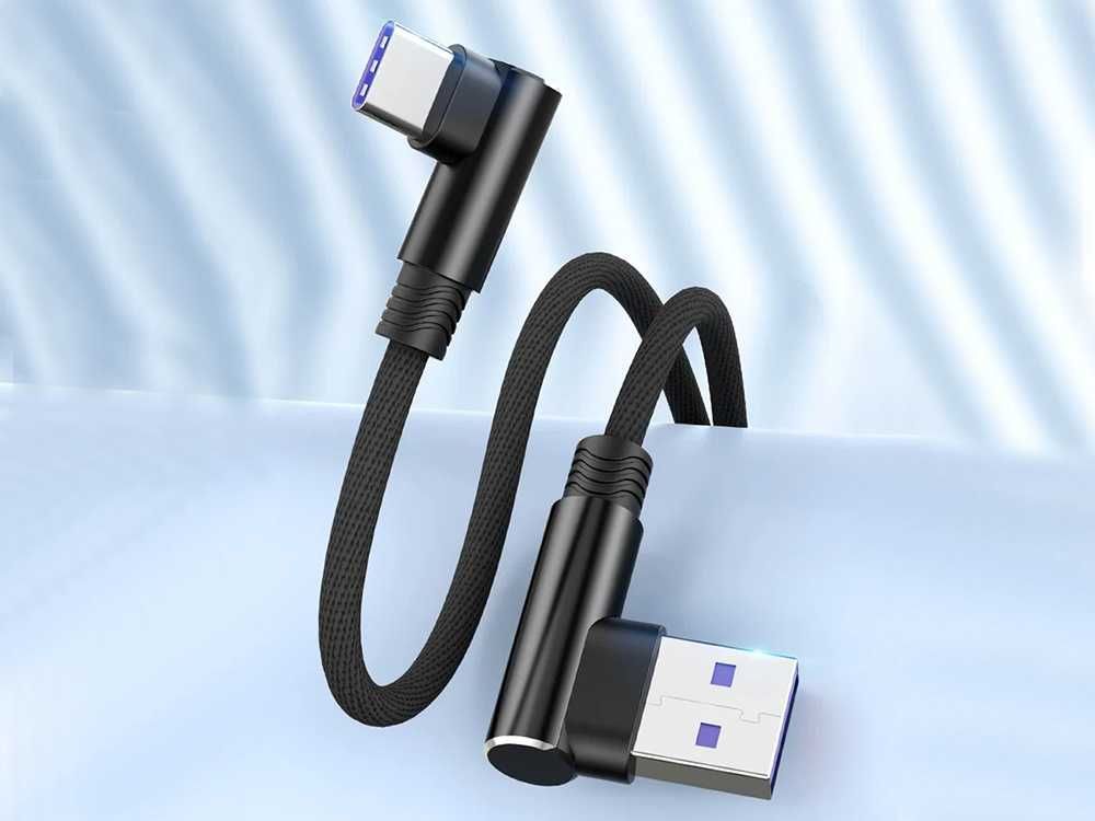Kabel przewód USB A / USB C kątowy ładowanie QC do telefonu 1m biały