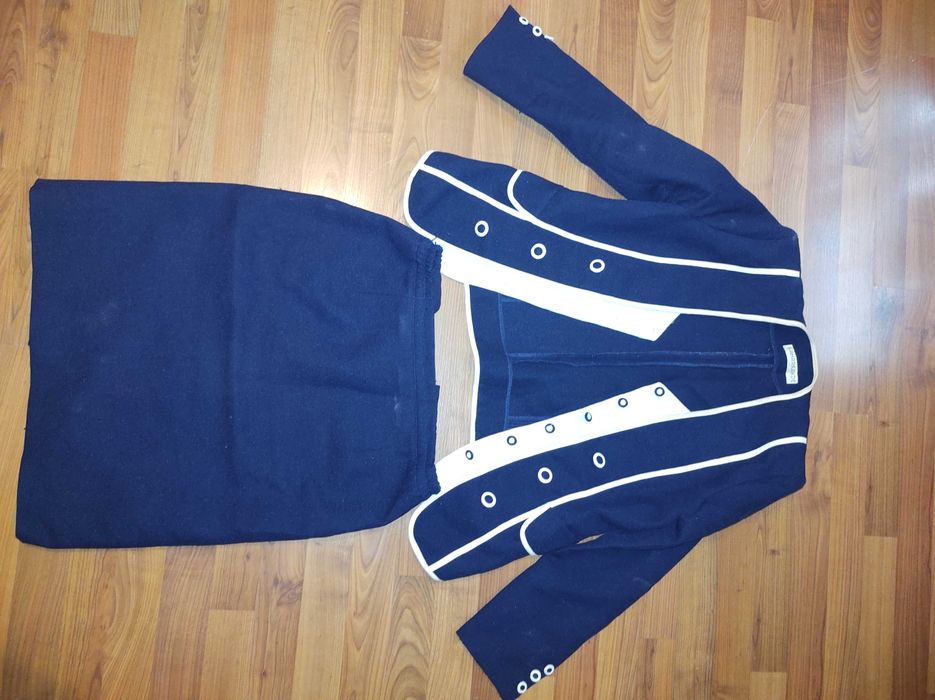 GARSONKA WYJŚĆ. GRANAT BIAŁE WSTAWKI roz.XL żakiet spódnica st.b.dobry