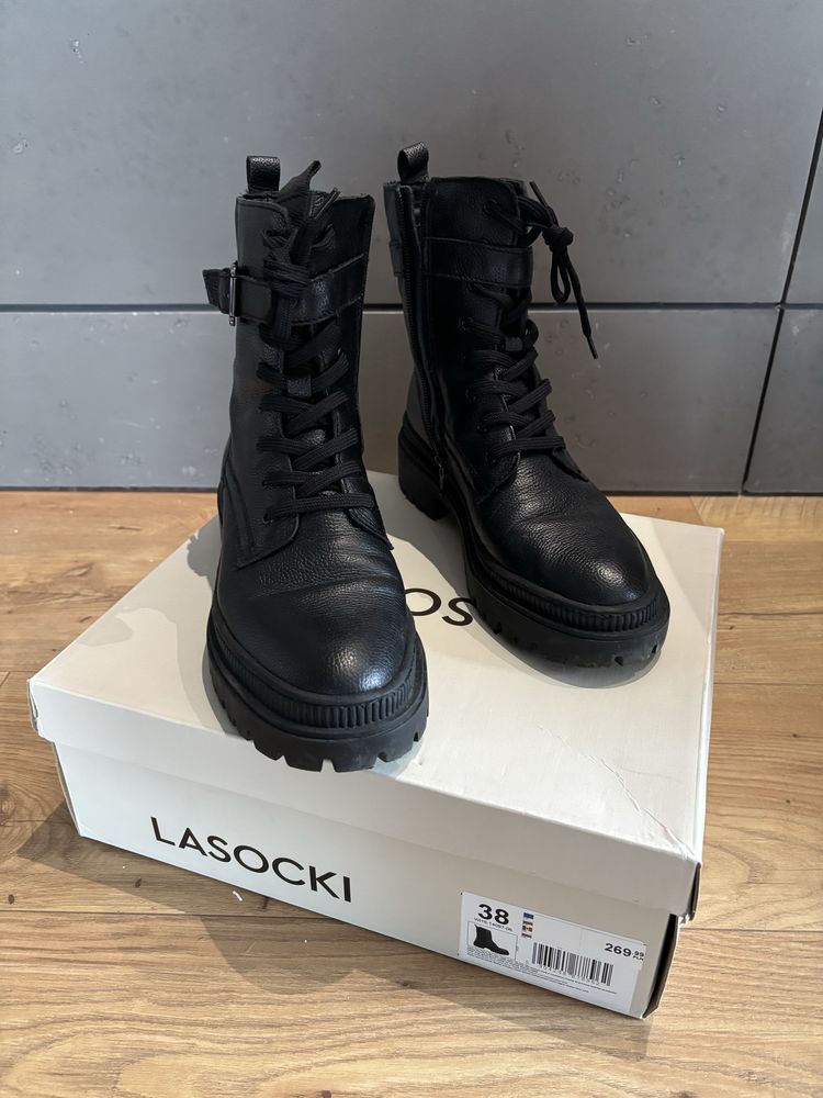 Czarne skórzane botki/workery Lasocki, ocieplane, r. 38