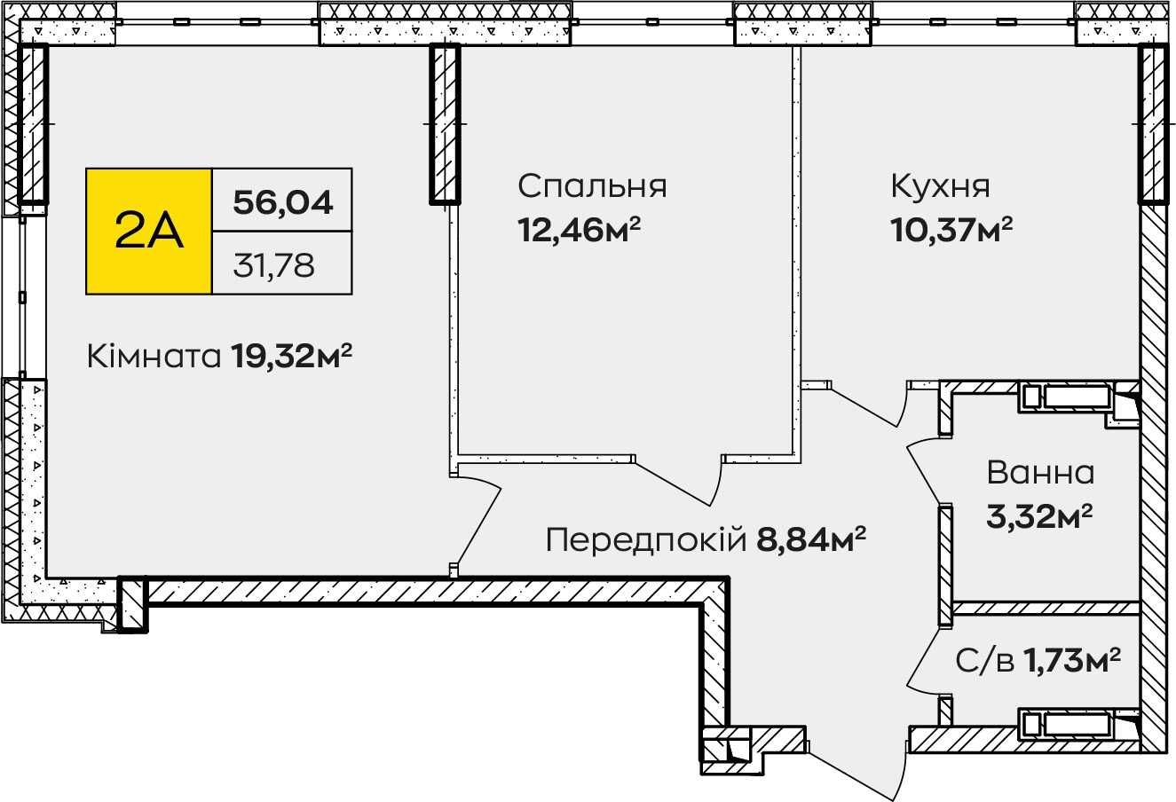 2к кв., площею 56,04 м2. Біля парку. Розстрочка від 30% - 823 788 грн!