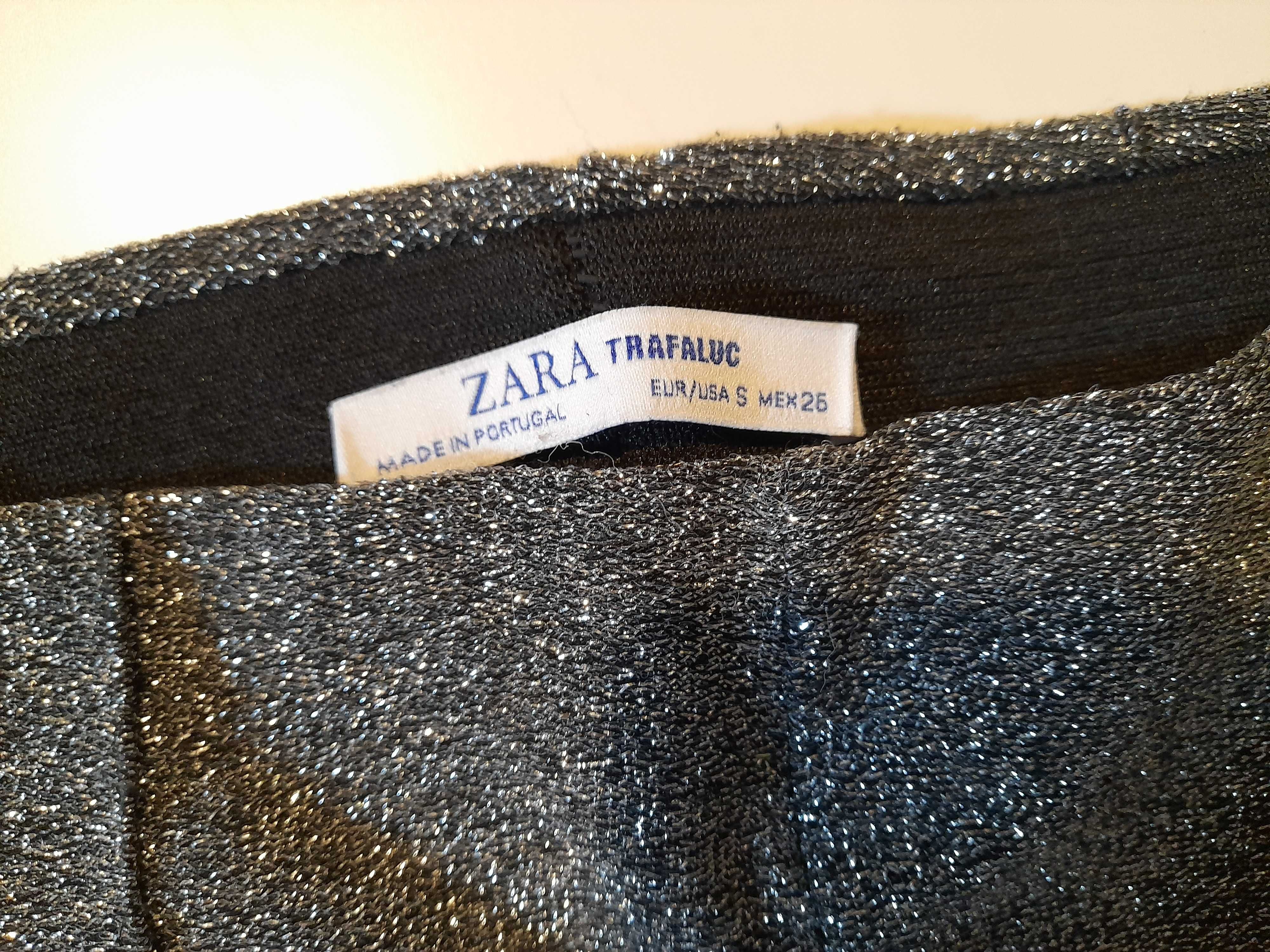 ZARA eleganckie SREBRNE spodnie brokat połysk S 36 obwód pasa 66-70 cm