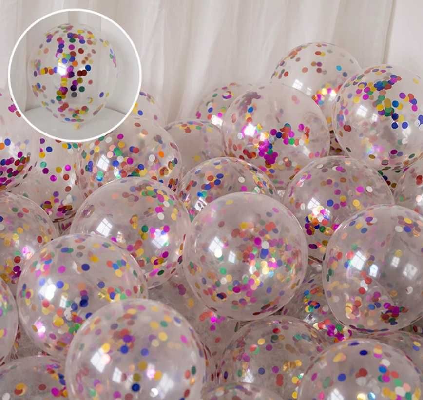 Balony przezroczyste z konfetti urodzinowe 5 szt