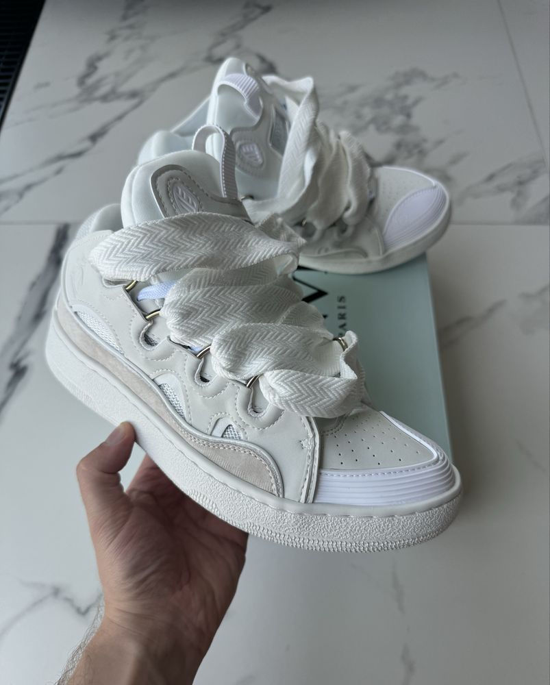 Останні розміри‼️ Чоловічі кросівки Lanvin Curb White  широкі шнурки