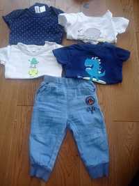 4 body na krótki rękaw, spodnie cienki jeans 68/74