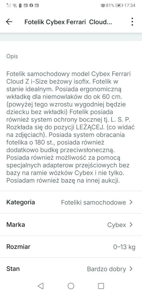 Fotelik cybex bez bazy