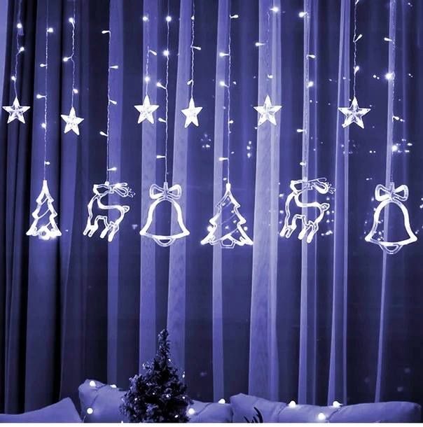 Гирлянда штора с формами от USB, Новогодняя белая гирлянда