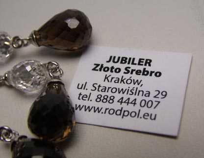 Srebrna zawieszka fasetowane łezki kwarc dymny i cyrkonie