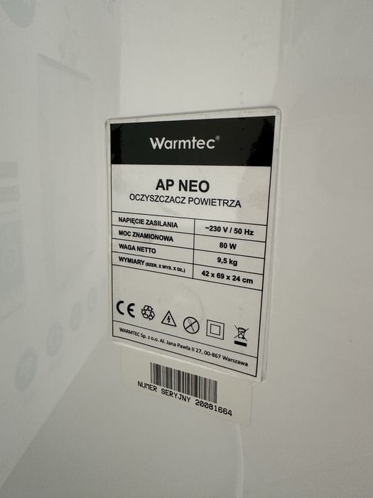 Oczyszczacz powietrza Warmtec AP Neo do 100m2 WiFi 7 etapów