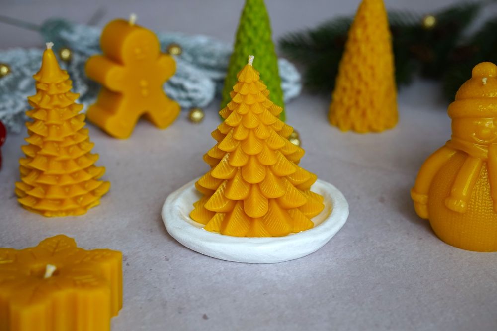 Зимова колекція свічок з бджолиного воску, опт,роздріб, свічка ялинка.