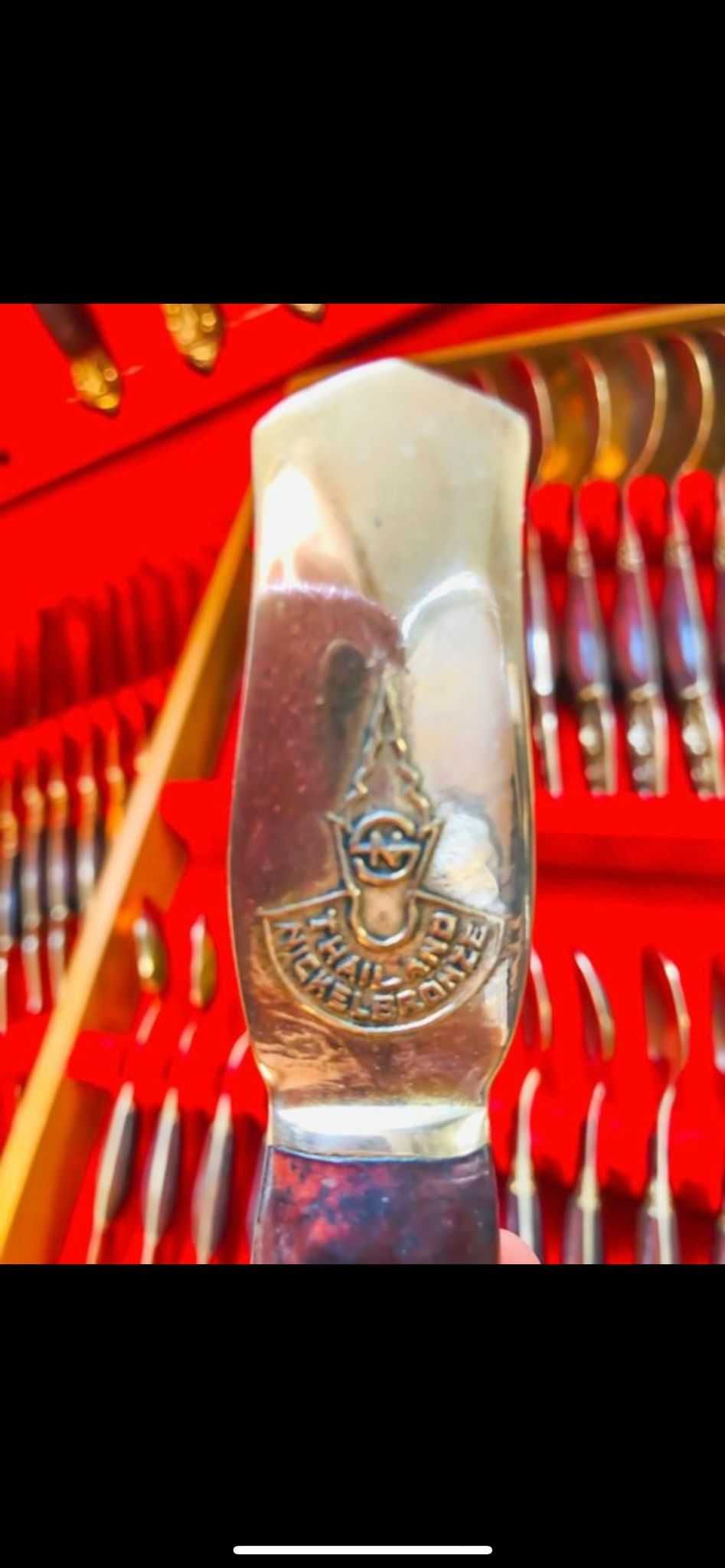 Serviço de Talheres Antigo Tailandês - Bronze c/ Punhos em Madeira